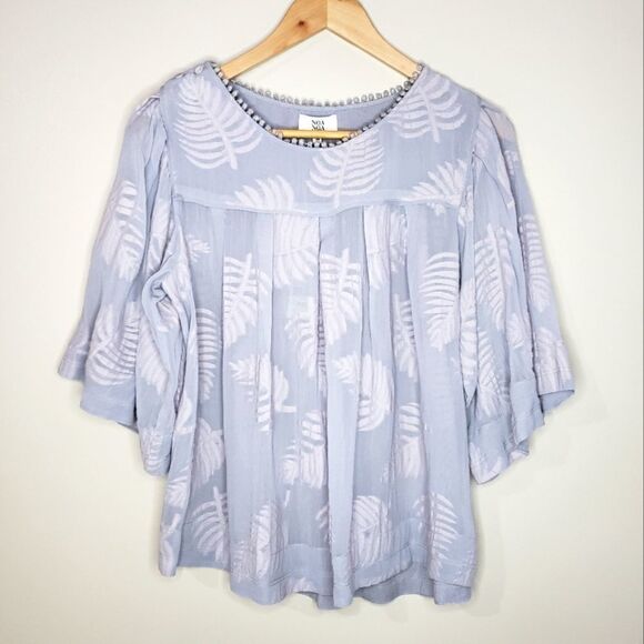Noa Noa NWT Size 38 Medium Lilac Palm Print Flowy Sheer Boho Top - Picture 1 of 12